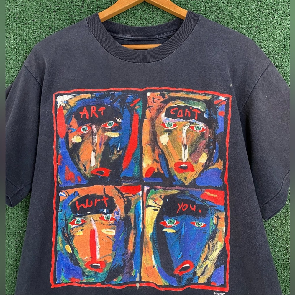 VTG 90’s Fred Babb Art Can’t Hurt You Faces Abstract Art Distressed T-Shirt Med - Picture 2 of 8
